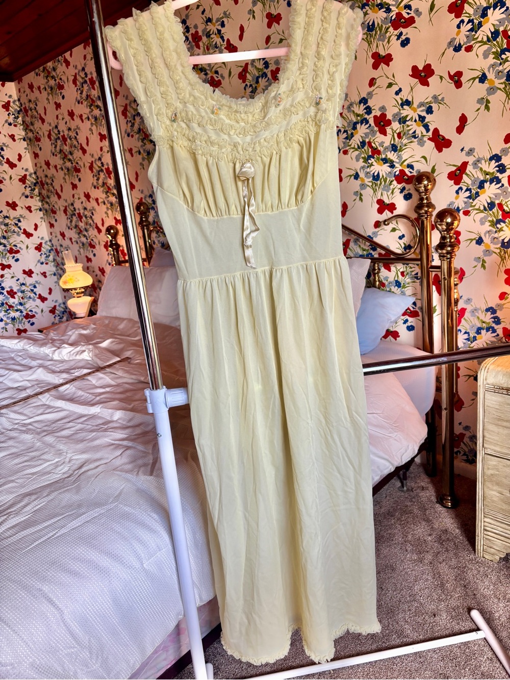 vintage butter yellow ruffle maxi dress fairycore prairie romantic lingerie s